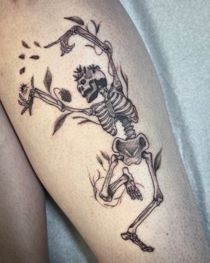 Get a unique and intricate dotwork skeleton tattoo by the talented artist Nat. A combination of dotwork and illustrative style for a stunning design.