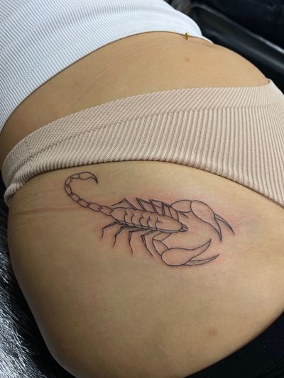 Get a stunning illustrative scorpion tattoo done by the talented artist Julia Bertholdi with intricate fine line details.