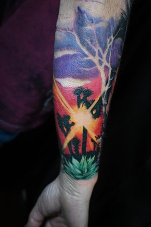Joshua Tree Sunset color nature tattoo color realism #realism #color #nature