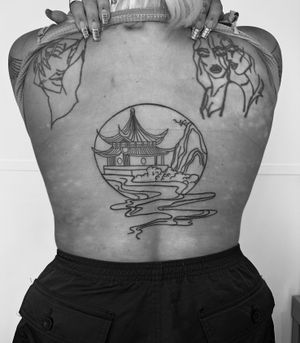 Capture the beauty of pagoda architecture with this unique illustrative tattoo by artist Oliver Soames. Perfect for architecture enthusiasts!