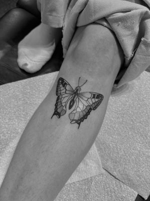 Adorn your skin with a stunning blackwork butterfly design by the talented artist Oliver Soames. Embrace the beauty of nature in ink.