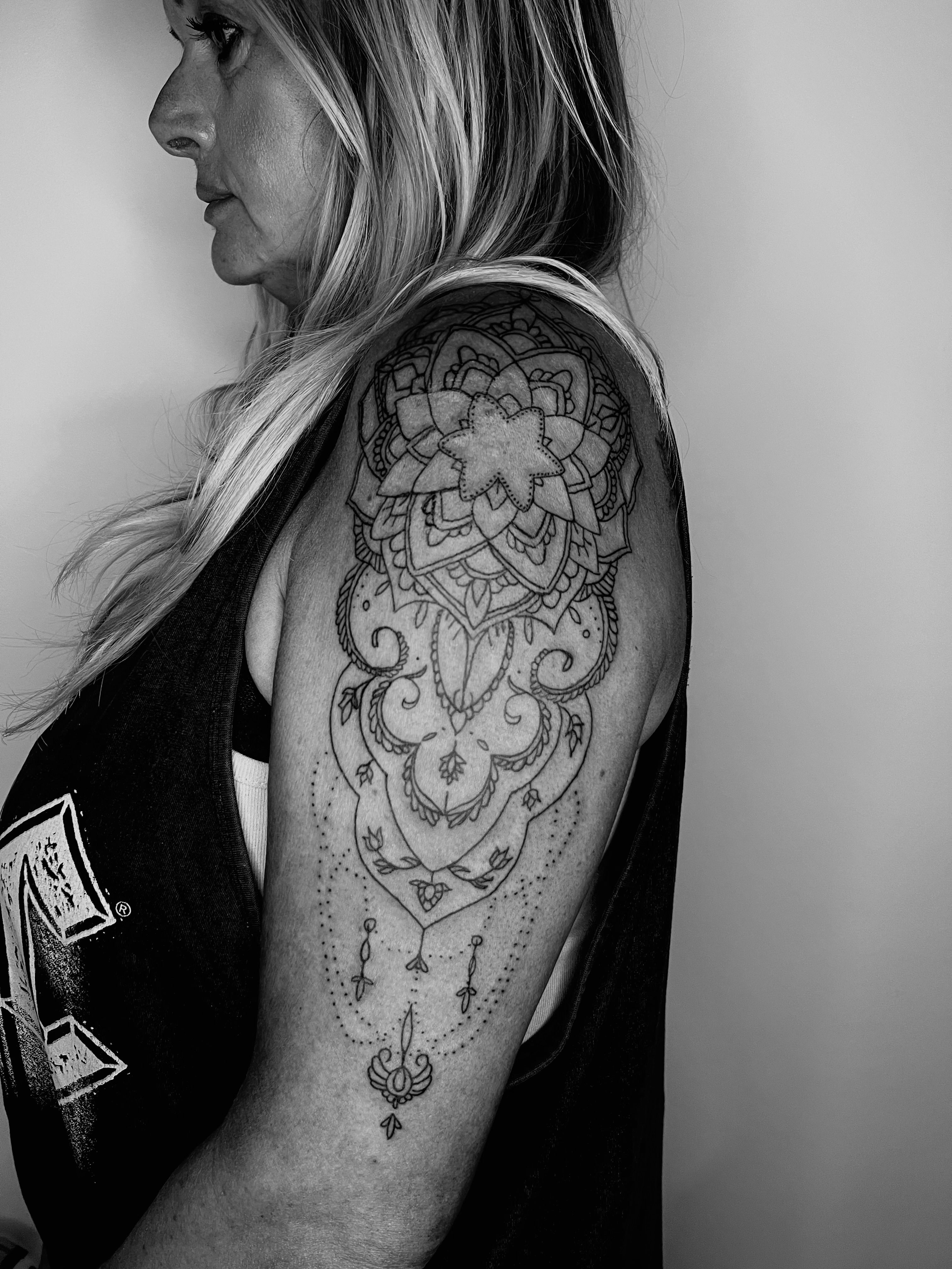 Tattoo tagged with: mandala, barbara swingeling, female, feminine, shoulder,  flower | inked-app.com