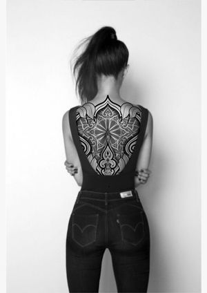 Ornamental, geometric back piece tattoo