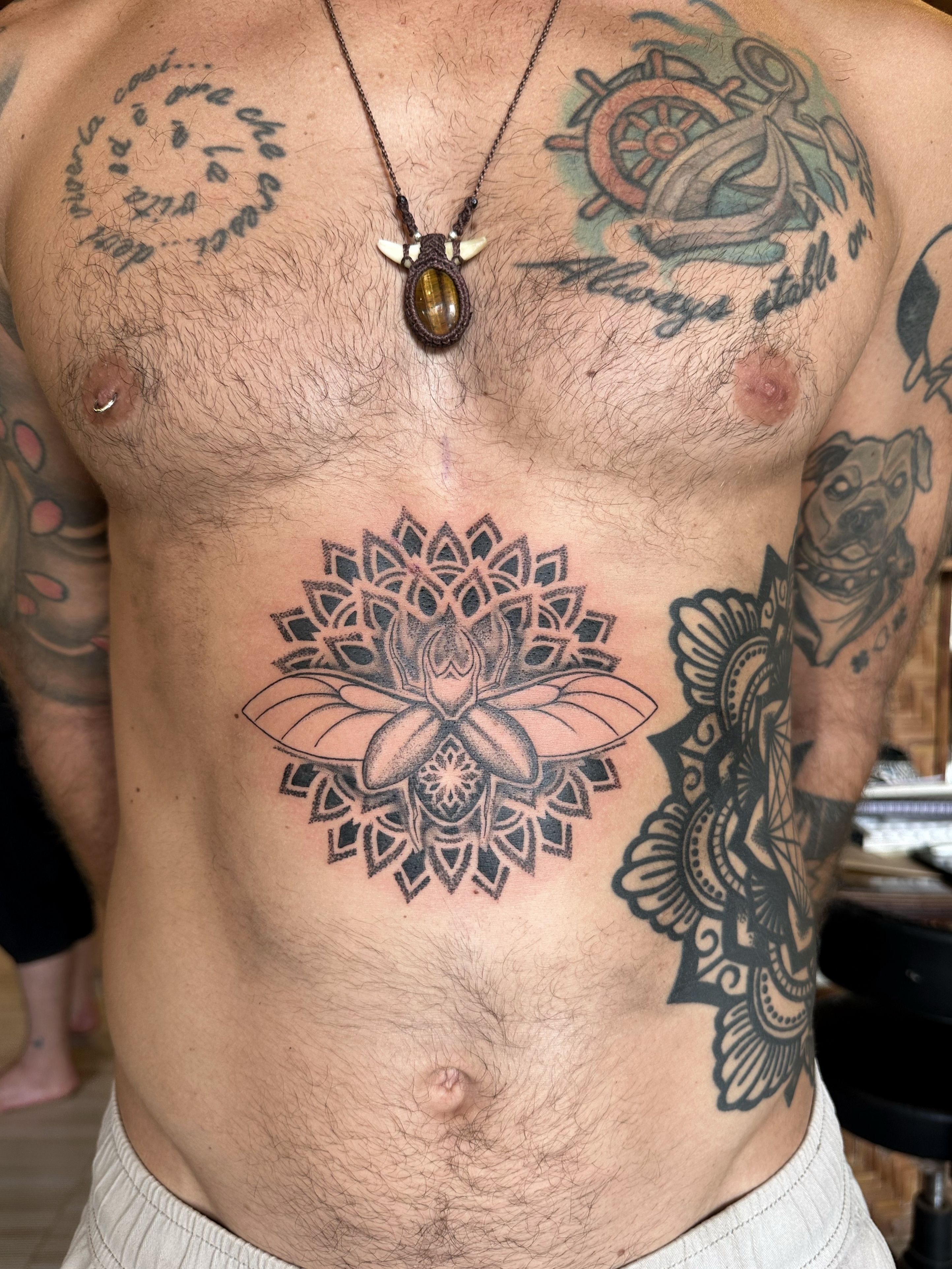 Lotus Flower Tattoo Men Chest