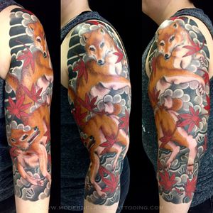 Experience the mystical allure of a Japanese fox motif in this beautifully crafted tattoo by renowned artist Stewart Robson.