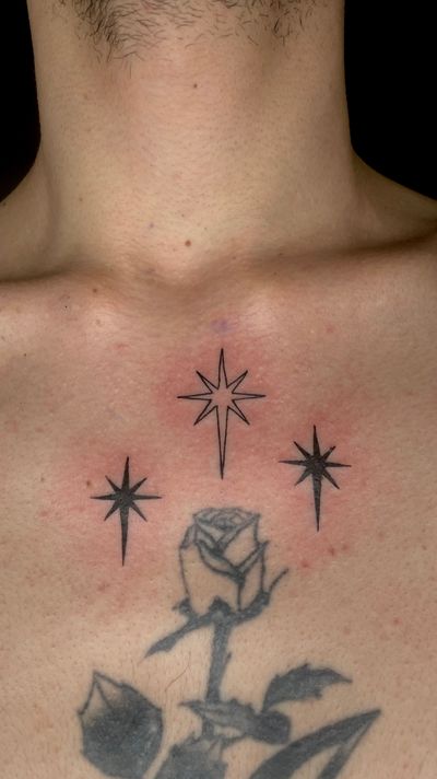 Get a stunning illustrative star tattoo by the talented artist Kat Jennings, perfect for adding a celestial touch to your body art collection.