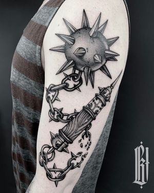 Morning star / flail, medieval tattoo