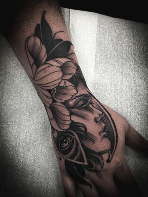 Lady and Flower Hand Tattoo 