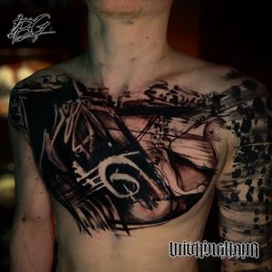 Abstract Blackwork Tattoo Progress by Bobby Grey #abstractblackwork #blackworktattoo #negativepacetattoo #bobbygrey #tattooartistsamsterdam #tempesttattooamsterdam 