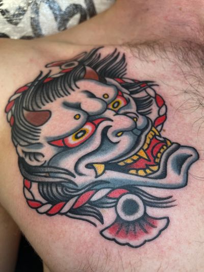 Experience the haunting beauty of the hannya mask in this traditional Japanese tattoo by artist Liam Harbison.