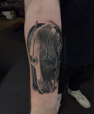 Get a stunning black and gray tattoo of Star Wars character Lord Grievous, intricately designed by talented artist Craig Hicks.