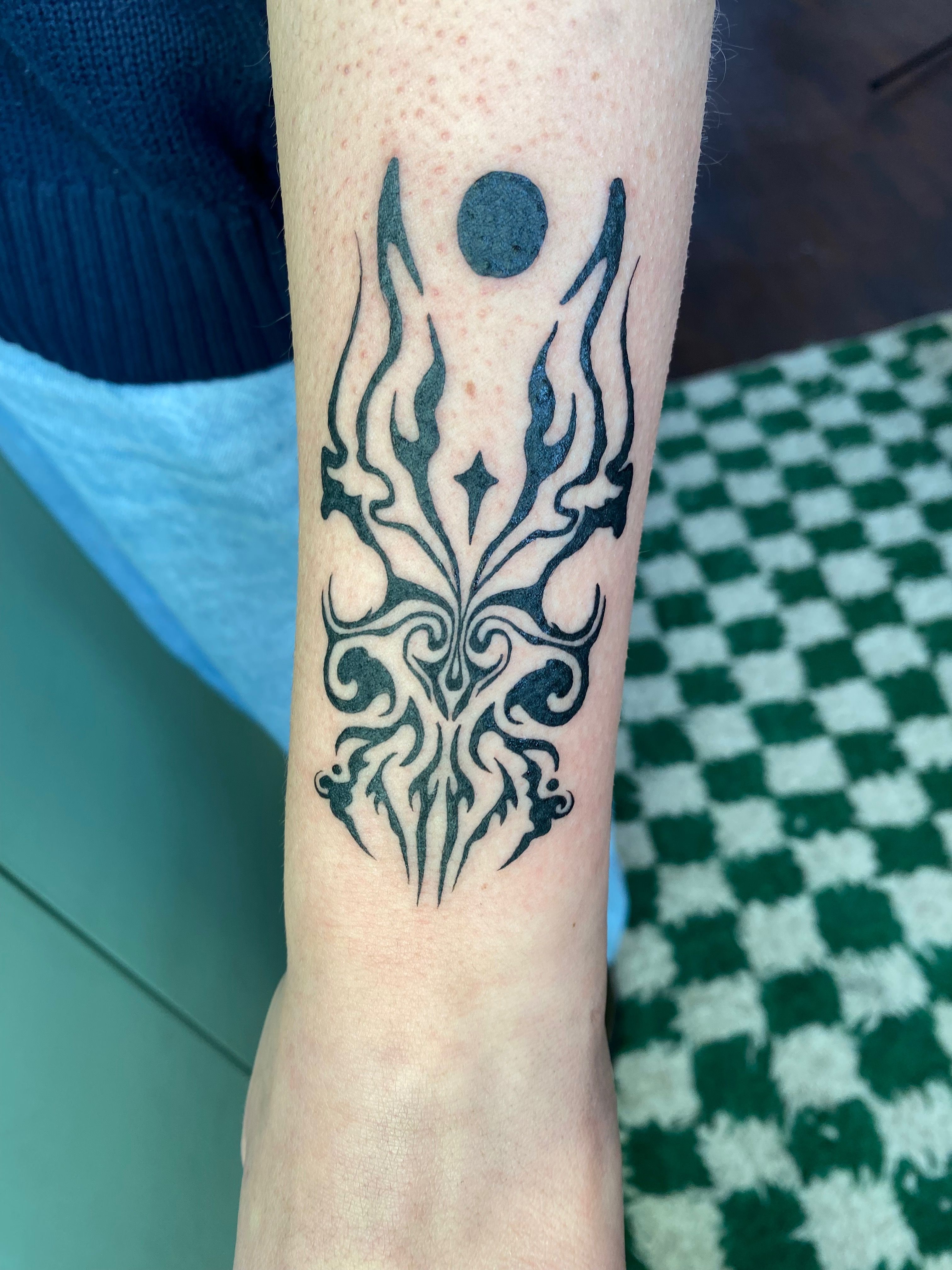 ☆LLeweLLyn Mejia☆ FOLK tattoos | Grim reaper walking on by, with love  bracelet and a buncha other things that go together, psychedelic baby sun  god on the finger, a saint... | Instagram