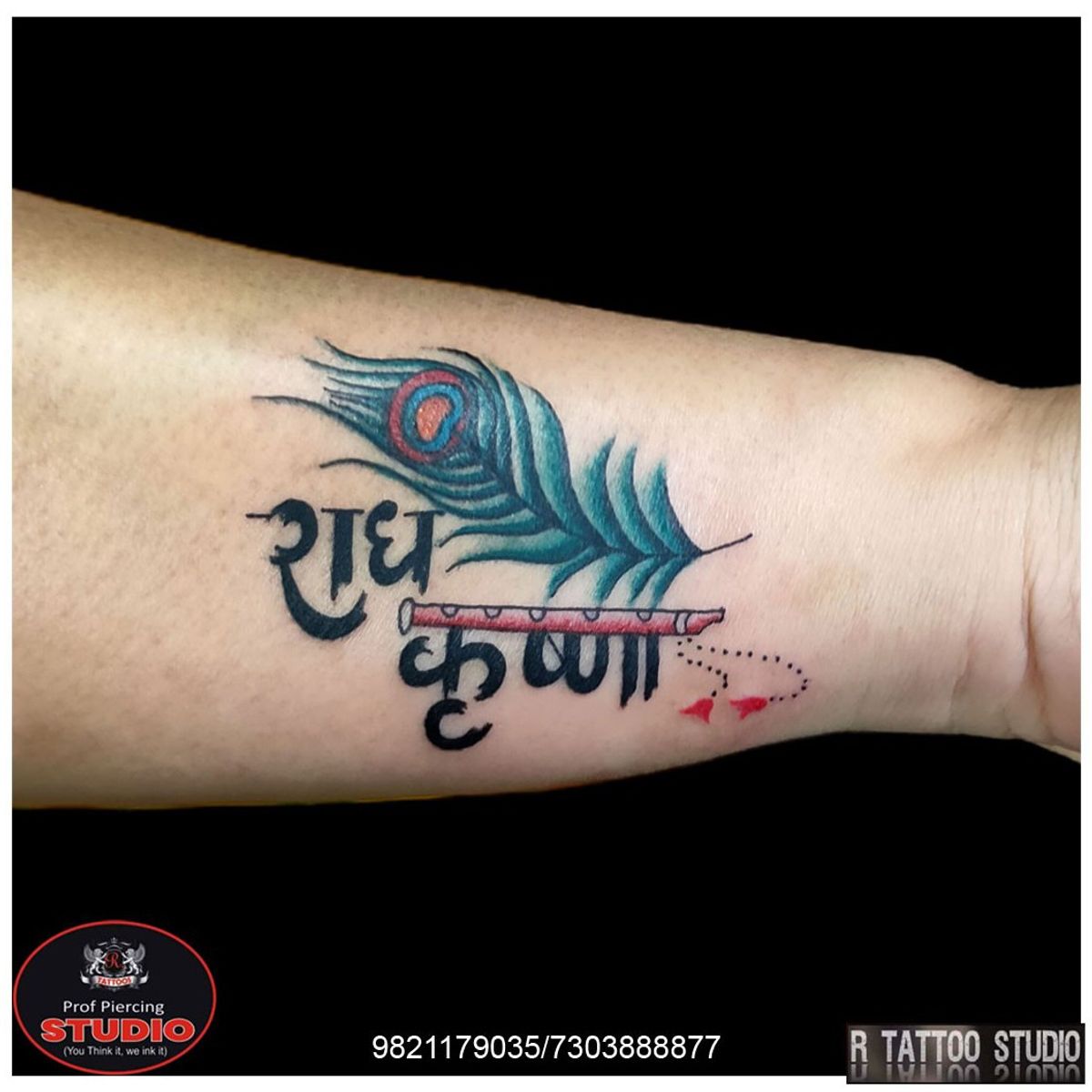 Tattoo uploaded by Rtattoo studio • Radhe Krishna Tattoo With Peacock ...