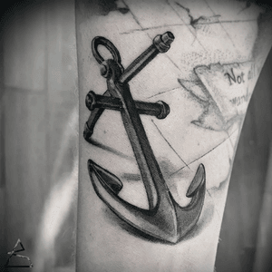 Anchor. Black and grey Realism tattoo