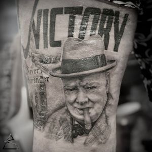 Winston Churchill. black and grey realism tattoo