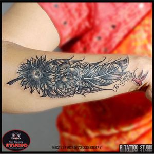 Floral Feather Tattoo (cover-up)..#floral #feather #floraltattoo #feathertattoo #bird #name  #birdtattoo #sunflower  #sunflowertattoo #nametattoo #coverup #coveruptattoo #tattoo #tattoos #tattooed #tattooing #tattooidea #tattooideas #tattoogallery #art #artist #artwork #rtattoo #rtattoos #rtattoostudio #ghatkopar #ghatkoparwest #mumbai #india
