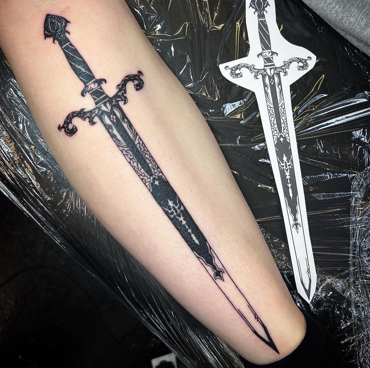 Medieval dragon and sword 🐉🗡 . . . . . #Dagger #DaggerTattoo #SwordTattoo  #Dragon #DragonTattoo #Balance #FinelineTattoo #Ornate #M... | Instagram