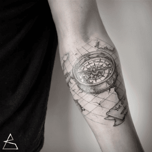 compass. black and grey realism tattoo