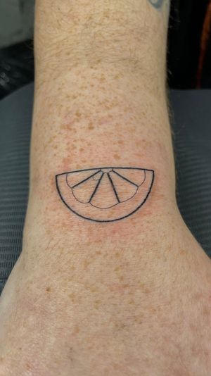 Lemon line tattoo, fine line tattoo, lemon design , line work tattoo