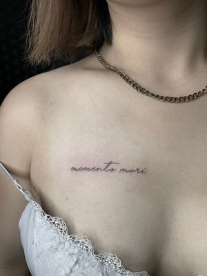 Momento mori tattoo, fine line script 