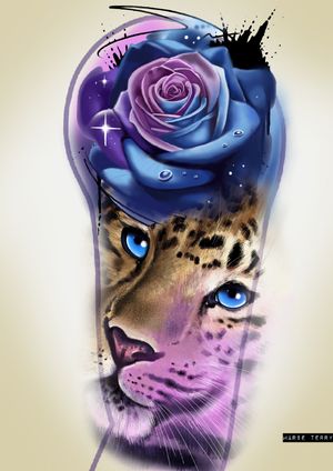 Space rose and leopard half sleeve idea