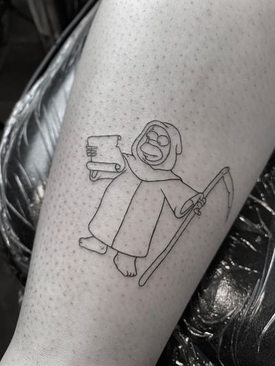 Homer Simpson tattoo, fine line tattoo , cartoon fine line tattoo