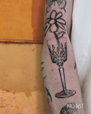 Mr J.Best Signature Flower & Glass Fineline Tattoo