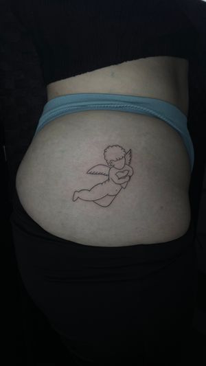 Angel tattoo, fine line angel , body tattoo, femminine tattoo