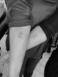 Ballon’s dog tattoo, fine line tattoo , matching tattoo, family tattoo