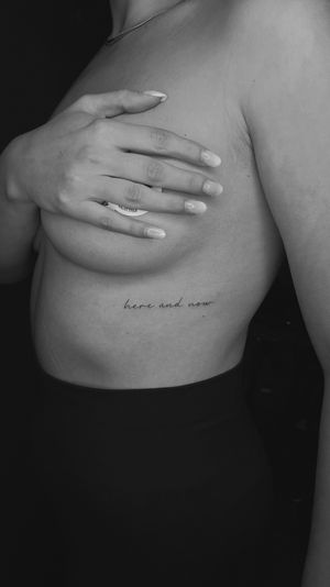 Fine line script , under boobs, fine line tattoo.