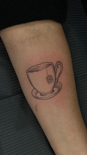 Cup of tea tattoo, London tattoo , fine line tattoo
