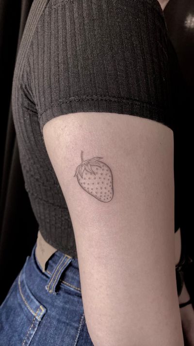 Strawberry tattoo, fine line tattoo, strawberry fine line design 