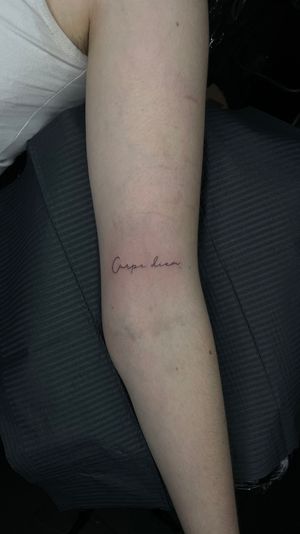Carpe diem tattoo, fine line tattoo, fine line script tattoo