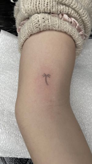 Small palm tree, fine line tattoo