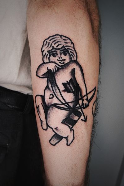 Cupid #traditionaltattoo #tattoo #tattoos #traditional #oldschooltattoo #ink #tattooartist #inked #tattooart #tattooflash #art #tattooed #traditionaltattoos #tattoolife #blackwork #oldlines #tradworkers #boldwillhold #tattooing #oldschool #neotraditionaltattoo #tattoodesign #blackandgreytattoo #colortattoo #tattooideas #classictattoo #tattooer #blackworktattoo #flashtattoo #bold