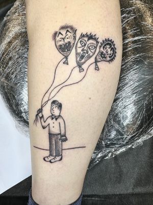 Get a bold and playful illustrative tattoo by Woozy Machine, featuring comic motifs with an ignorant twist. Stand out with this unique piece of art!
