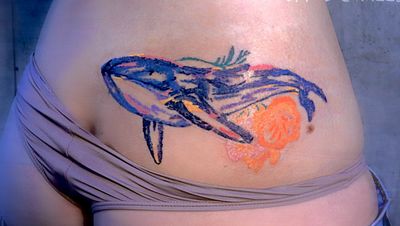 Whale with flower * Abstract drawing * watercolor * scar coverup