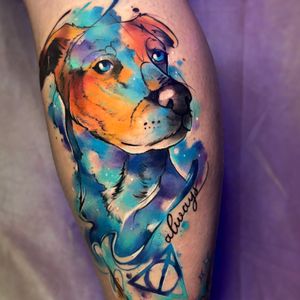 Watercolor dog portrait Patronus Harry Potter tattoo