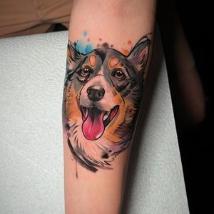 Dog portrait watercolor tattoo border collie 
