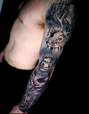 deer owl scenic tattoo