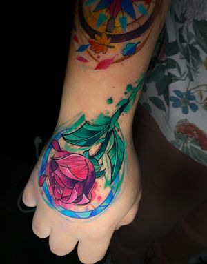 Rose beauty and the beast Disney tattoo watercolor 