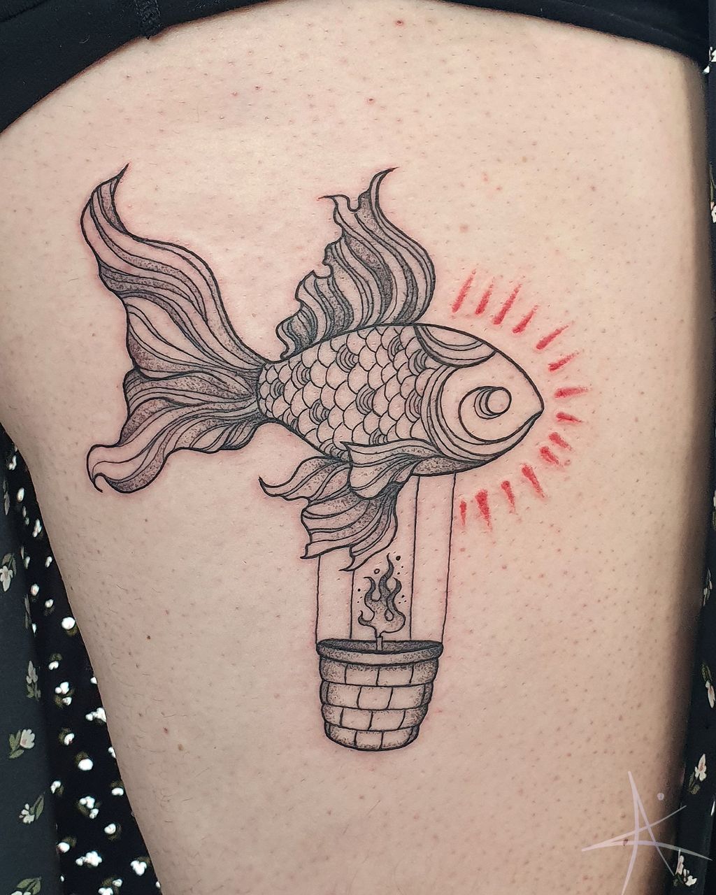 Tattoo uploaded by Tattoodo • Galaxy fish. Tattoo by Saegeem #saegeemtattoo  #fishtattoos #linework #minimal #illustrative #watercolor #small #cute  #saturn #stars #moon #fish #rainbow #dotwork • Tattoodo
