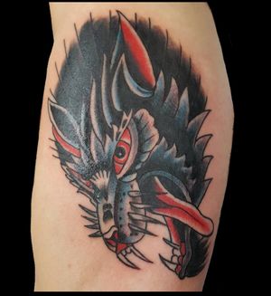 Traditional old school wolf on inner arm 