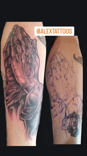 Cover up praying hands black and grey 