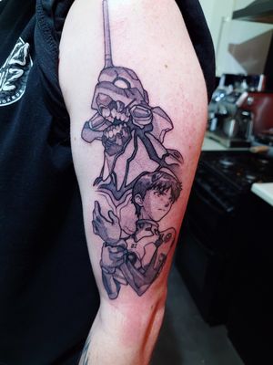 Neon Genesis tattoo. Converted from my daughter's design to this with incredible detail. Tattoo by Daniel Sumner at Hollow Hearts, Otley.