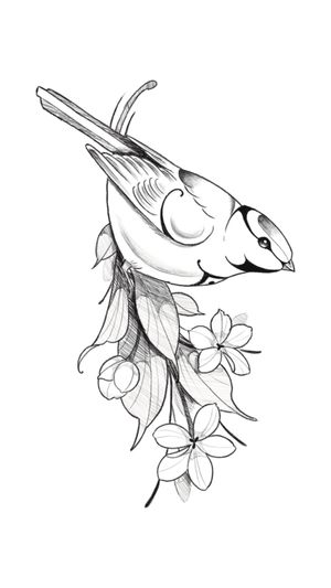 Neotraditional ornamental tit with flowers 