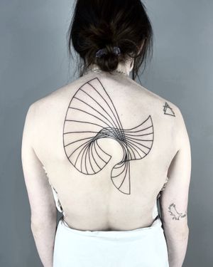 Elegant and intricate fine line geometric tattoo design by Malvina Maria Wisniewska. A perfect blend of minimalism and artistry.