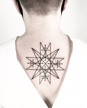 Get a stunning geometric pattern tattoo by the talented artist Malvina Wisniewska. Elevate your style with this intricate design.