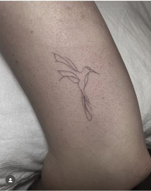 Get a beautifully detailed fine line tattoo of a dainty hummingbird by the talented artist Amelia.