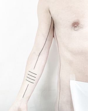 Delicate and intricate tattoo design by Malvina Maria Wisniewska featuring a continuous line motif in a fine line geometric style.